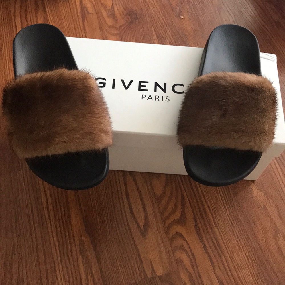 Givenchy Mink-Fur Flat Slide Sandal
